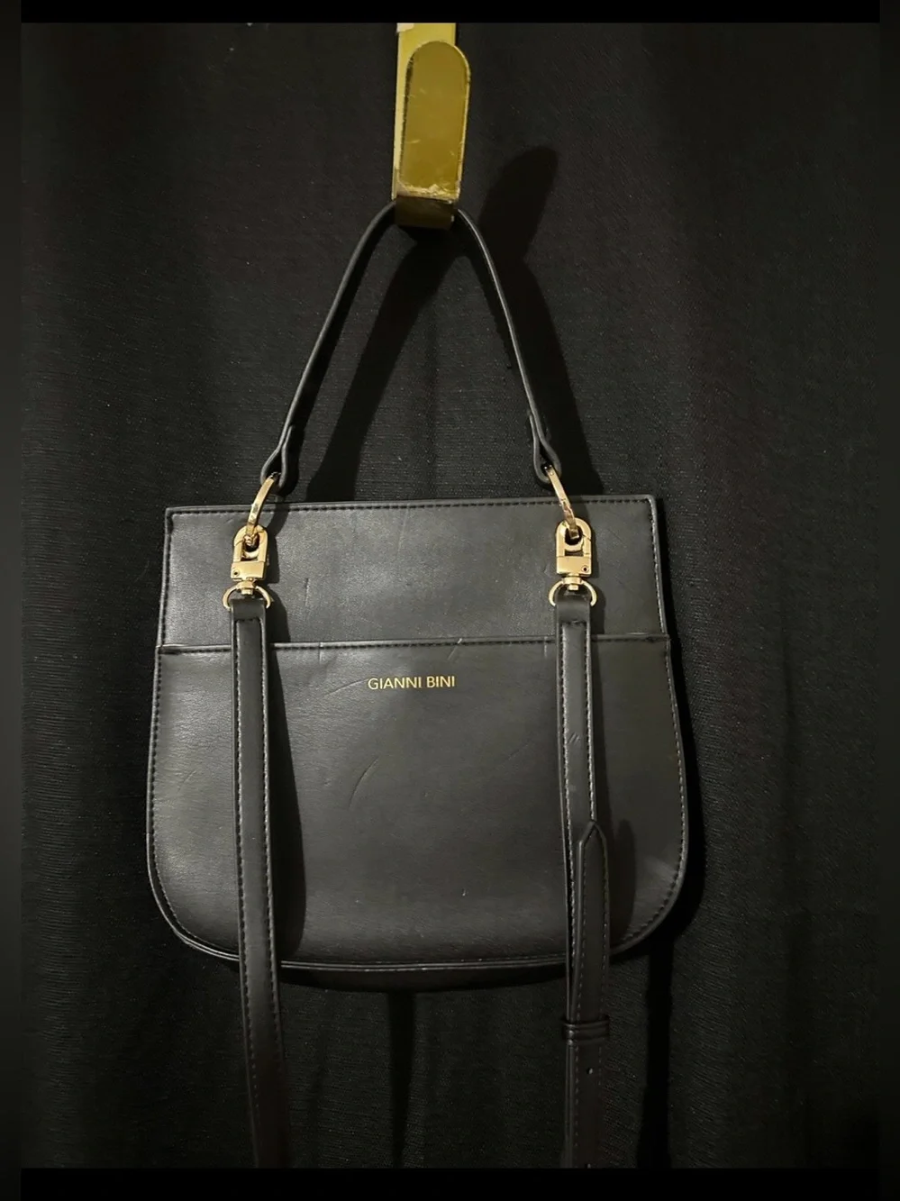 Women's Black Shoulder Bag with Gold Accent Hardware